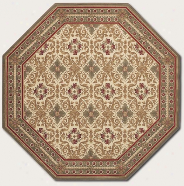 3'11&quot Octagon Area Rug Classic Persian Pattern In Sage Color