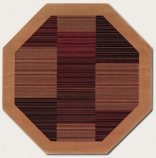 3'11&quot Octagon Area Rug Slender Stripe Pattern With Camel Border