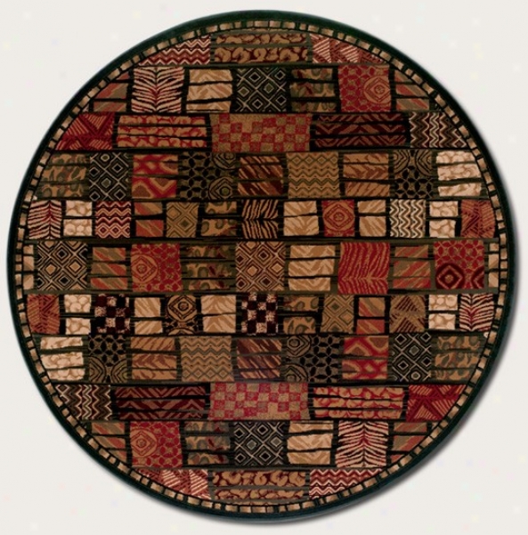 3'11&quot Round Area Rug Checkered Style With Animal Prints