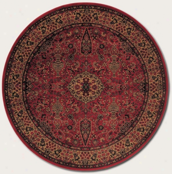 3'11&quot Round Area Rug Classic Persian Pattern In Rust Red