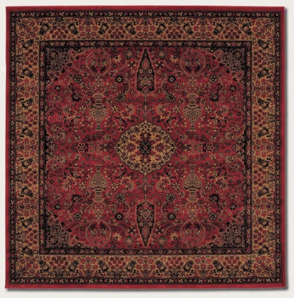 3'11&quot Square Area Rug Classic Persian Pattern In Rust Red