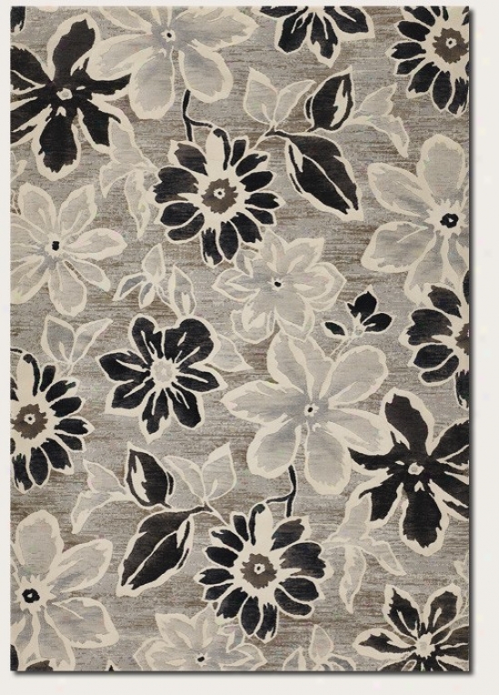 3'11&quot X 5'3&quot Area Rug Large Floral Pattern In Grey And Black