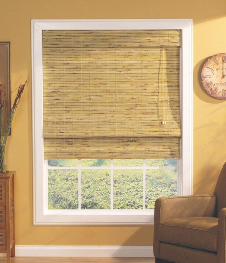 35"w Bamboo Window Treatment Roman Shade In Natural Finish