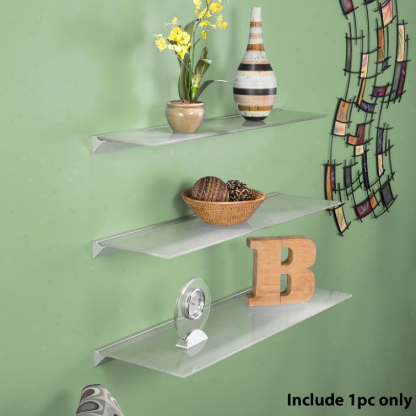 36&quot Frosted Floating Glass Wall Shelf With Metal Ledge