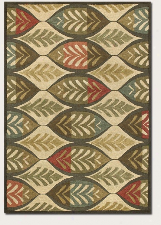 3'6&quot X 5' Area Rug Large Leaf Print In Ivory And Sage