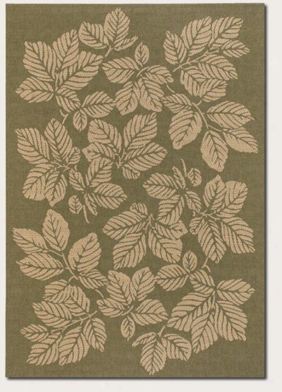 3'7&quot X 5'5&quot Area Rug Autumn Leaf Pattern In Green And Cream