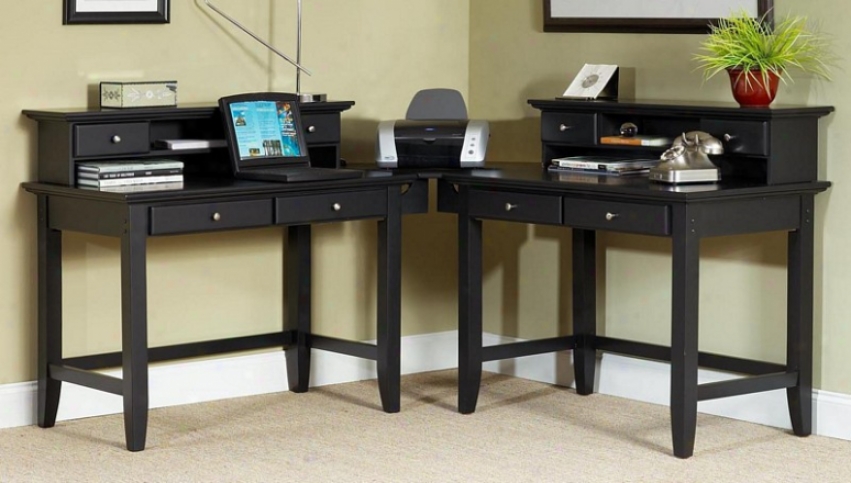 3pc Corner Desk Unit With Drawers In Ebony Finish