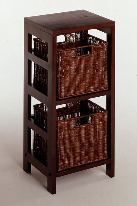 3pc Espresso Finish Shelf With 2 Storage Baskets