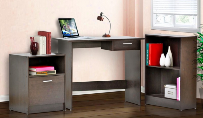 3pc Home Office Computer Desk With Bookcase In Espresso Finish