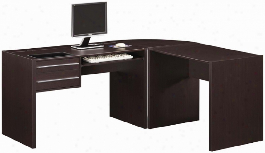 3pc Home Office Computer Desk With Storage Drawers In Cappuccino Finish