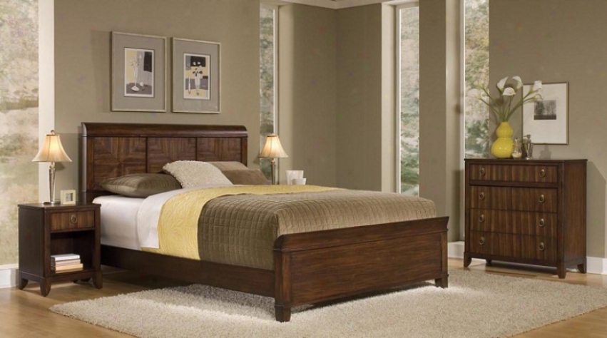 """3pc Queen Bigness Bed, Nightstand And Storage Chest Set In Mahogany Finish"""