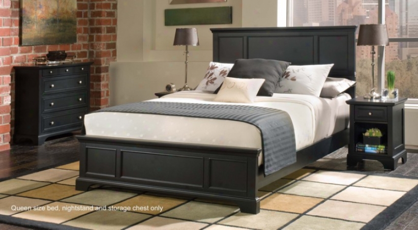 """3pc Queen Size Bed, Nightstand And Storage C3hst Set In Ebony Finish"""