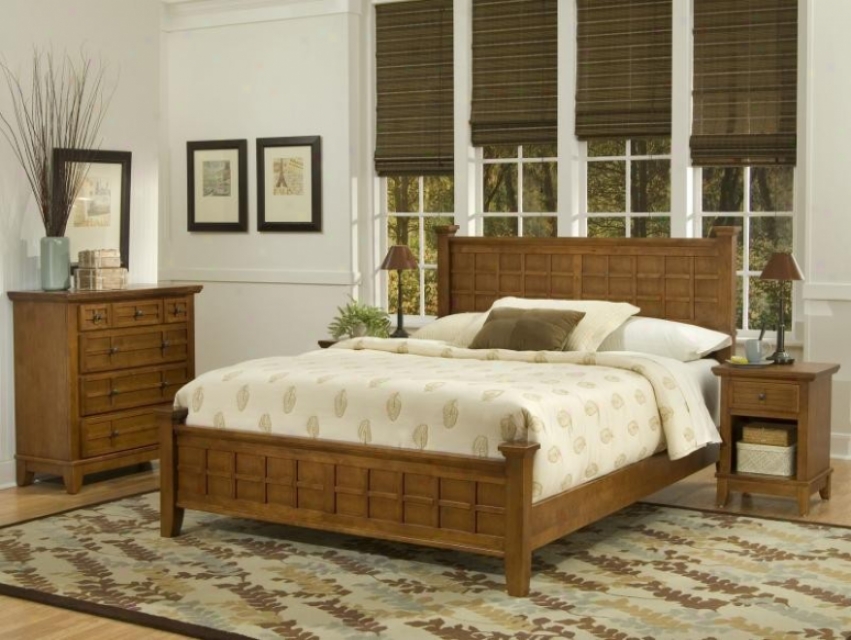 3pc Queen Size Bed With Night Stop And Chest In Cottage Oak Finish