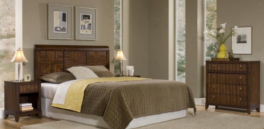 """3pc Queen Size Headboard, Nightstand And Storage Chest Set In Mahogany Finish"""