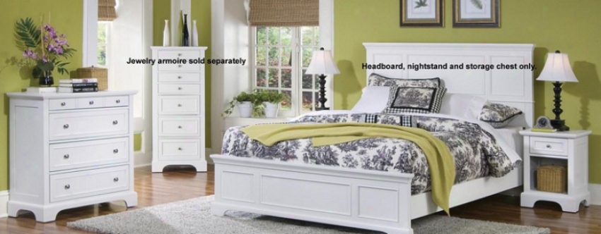"""3pc Queen Size Hdadboard, Nightstand And Storage Chest Set In White Finish"""