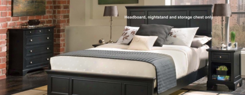 """3pc Queen Size Headboard, Nightstand And Storage Chest Set In Ebony Finish"""