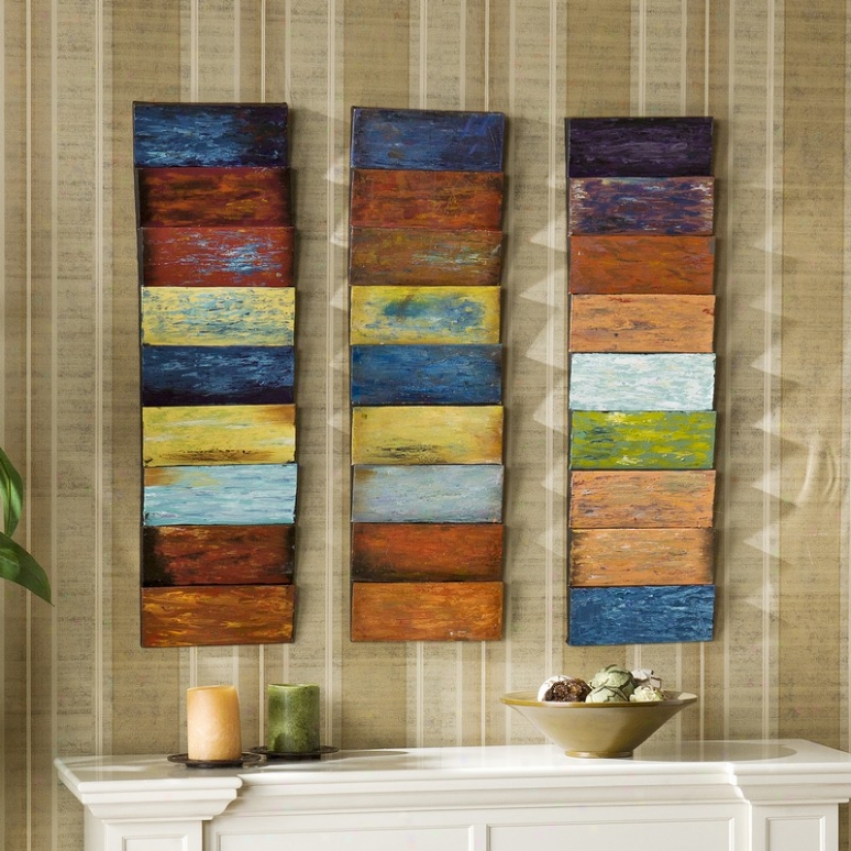 3pc Wall Panel Set Hue Layered Design In Hand Painted Finish