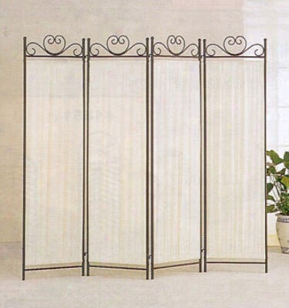 4 Panel Elegant Ivory Fabric Metal Frame Room Divider Screen