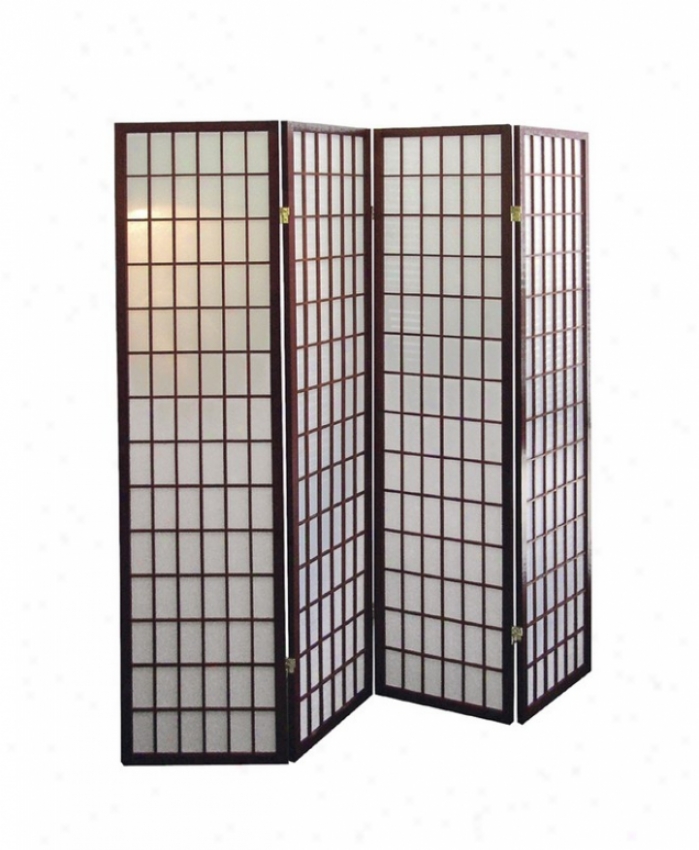 4 Panel Room Divider With Japanese Design In Cherry Finish