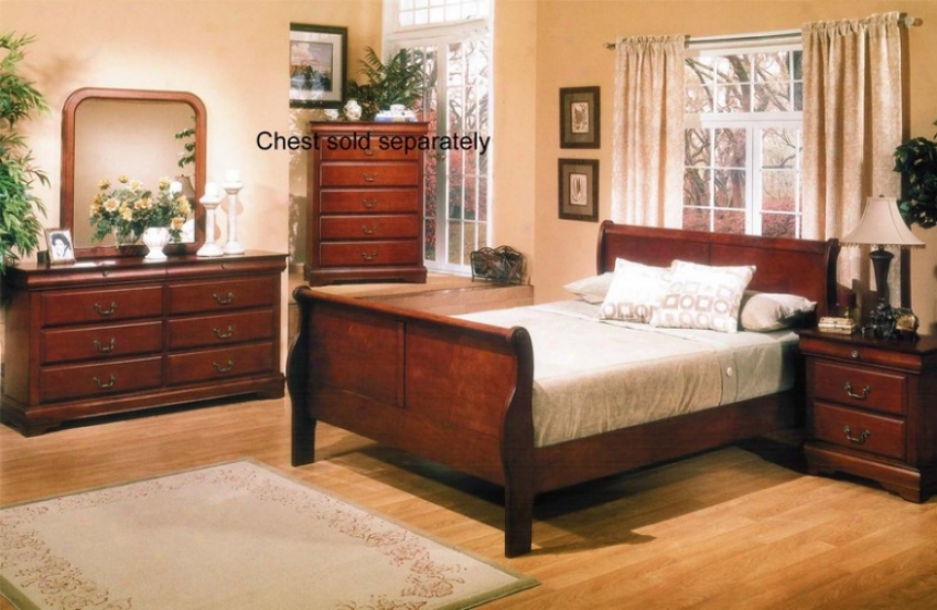 4 Pcs California King Sleigh Bed Bedroom Set With Traditional Style Design In Brown Cherry Finish