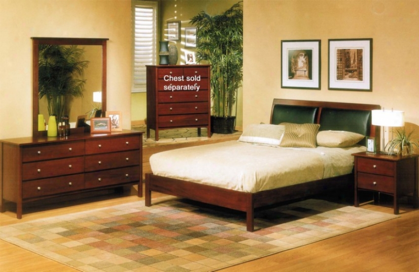 4 Pcs Full Size Platform Bed Bedroom Ste In Brown Cherry Finish