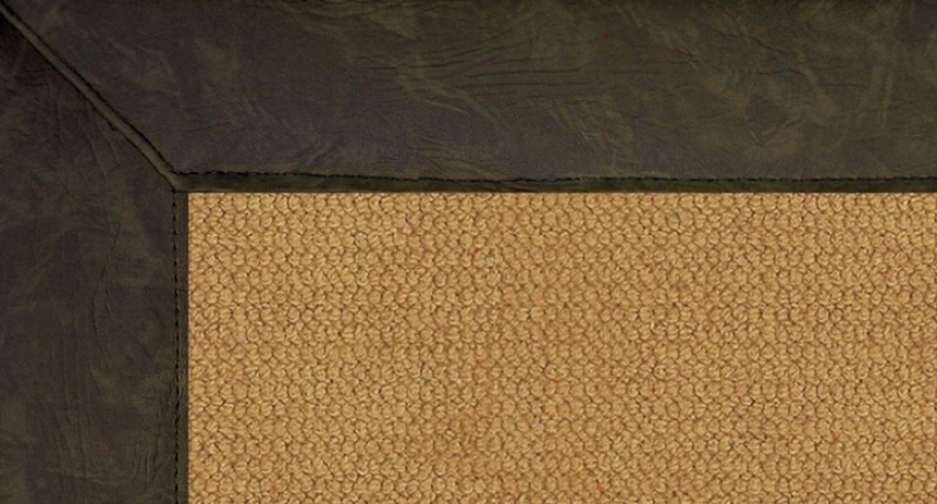 4' X 6' Cork Wool Rug - Athena Hand Tufted Rug With Dark Green Leather Borrer