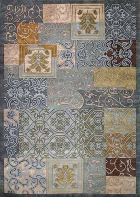 4' X 6' Hand-knotted Wool Rug Mediteranean Draw Blue And Sage Color