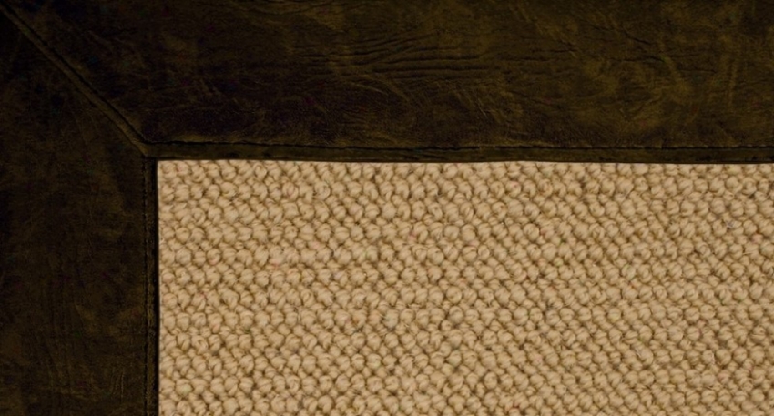 4' X 6' Sisal Wool Rug - Athena Hand Tufted Rug With Dark Green Leather Border