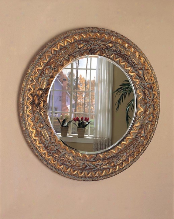 45&quot Bronze Gold Finish Frame Round Beveled Wall Mirror
