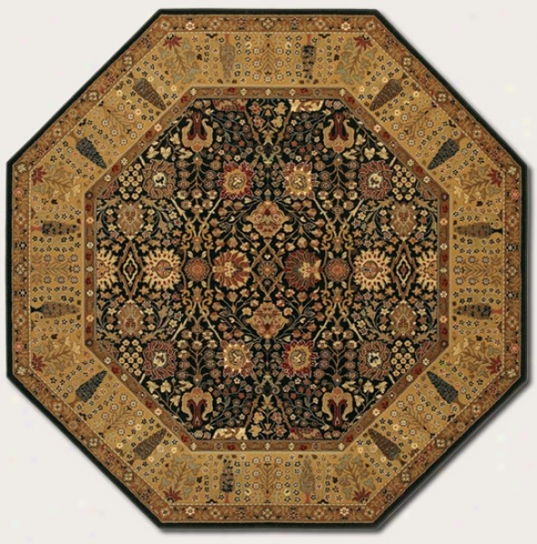 4'6&quot Octagon Area Rug Classic Persian Pattern In Black