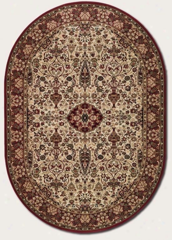 4'6&quot X 6'6&quot Oval Area Rug Classic Persian Pattern In Ivory And Red