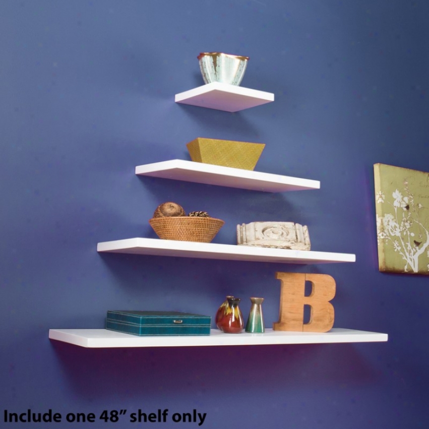 48&quot Pine Floating Wall Shelf In White Finish