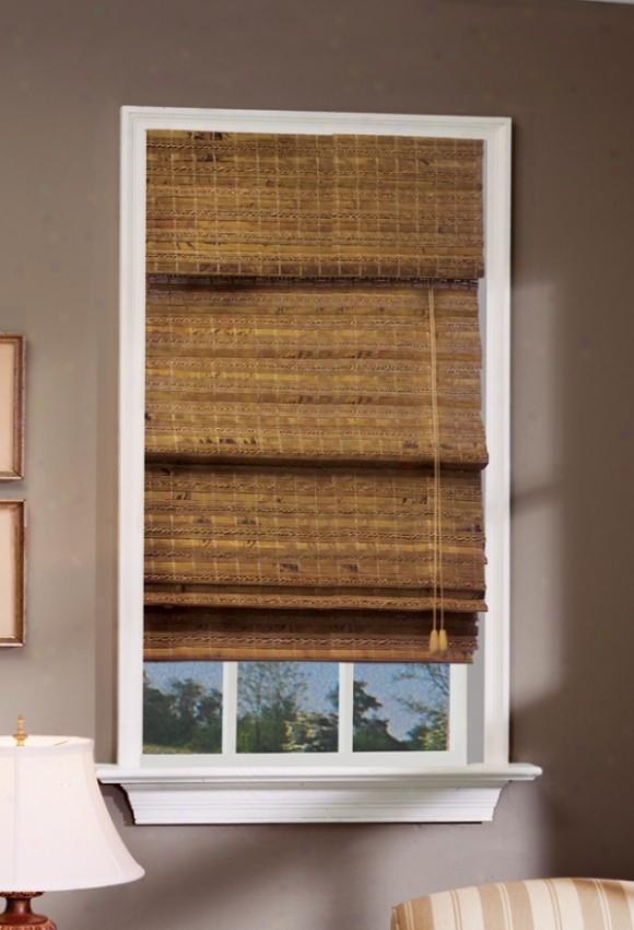 48&quotw Bamboo Window Handling Roman Shade In Pecan Finish