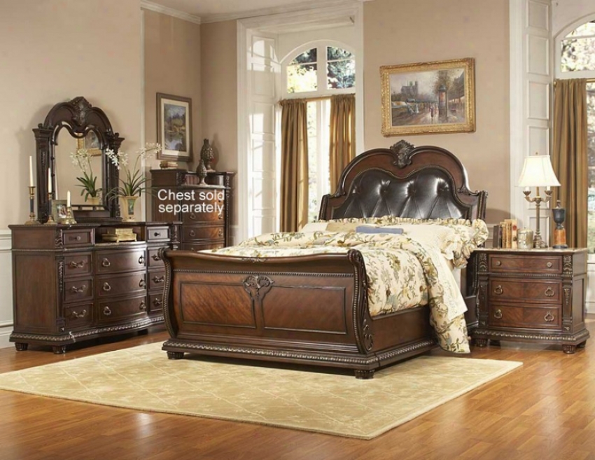 4pc California King Bedroom Regular Leather Tufted Headboard In Splendid Brown