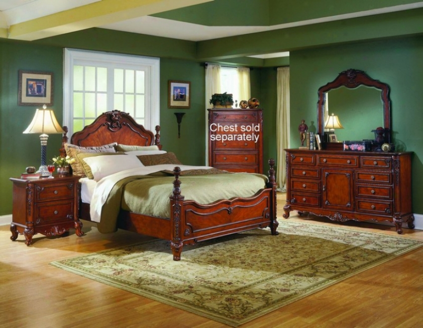 4pc California King Siize Bedroom Set Cabriole Legs In Warm Cherry