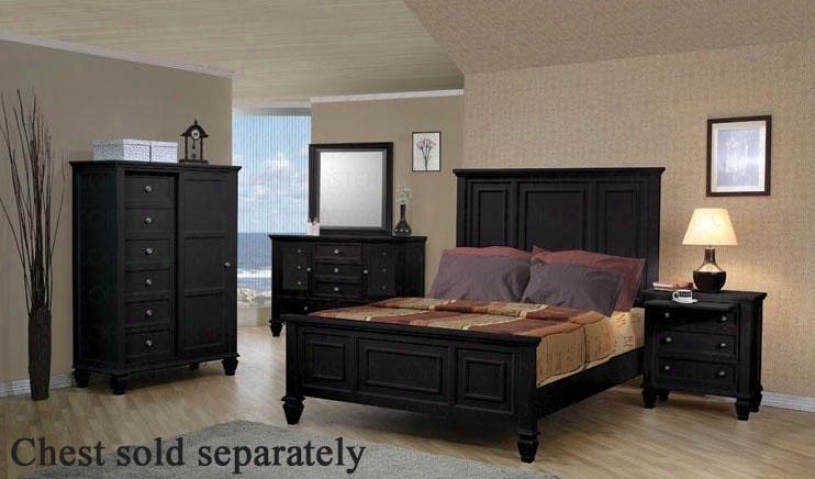 4pc California King Sizing Bedroom Set Cape Cod Style In Black Finish