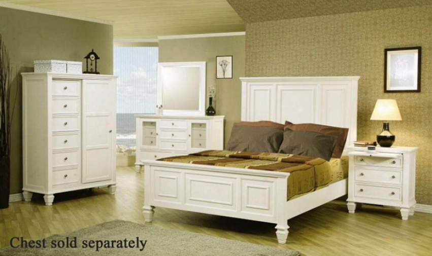 4pc California King Size Bedroom Set Cape Cod Style In Whitte Finish