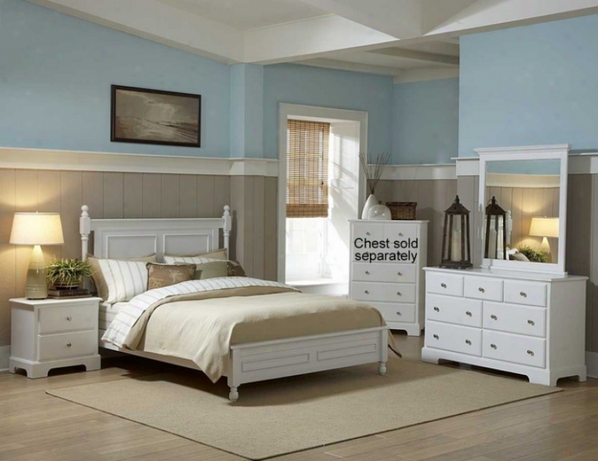 4pc California King Size Bedroom Set Cottage Style In White Finish