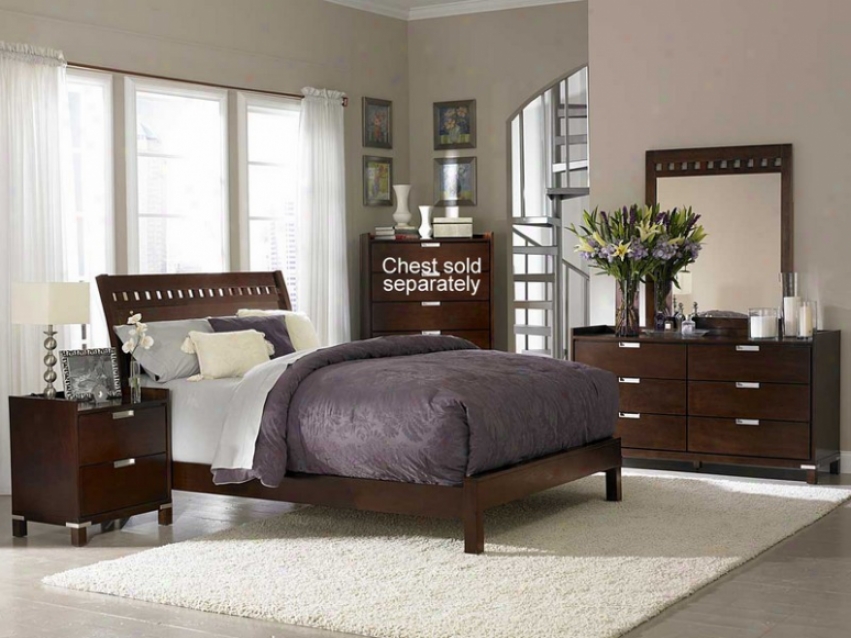 4pc California King Bigness Bedroom Set Geometric Cutouts Bed In Cherry