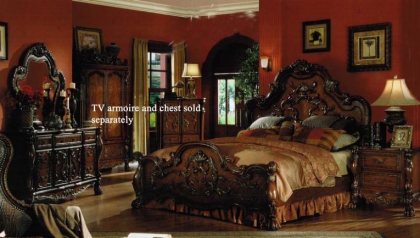 4pc California King Size Bedroom Set In Brown Cherry Fibish