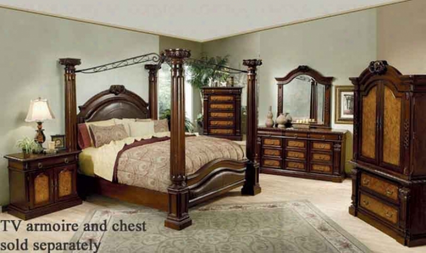 4pc California King Size Bedroom Set In Chestnut Finish