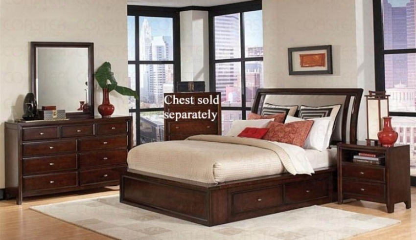 4pc California King Size Bedroom Set In Dark Mahogany Finish