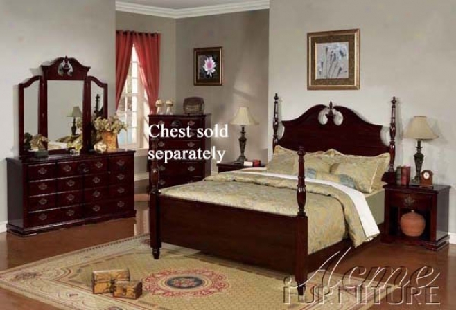 4pc California King Size Bedroom Set In Dark Cherry Finish