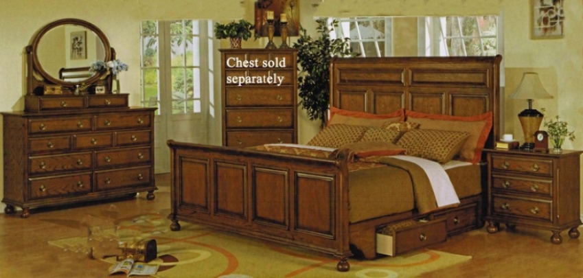 4pc California King Size Bedroom Set In Mellow Oak Finish