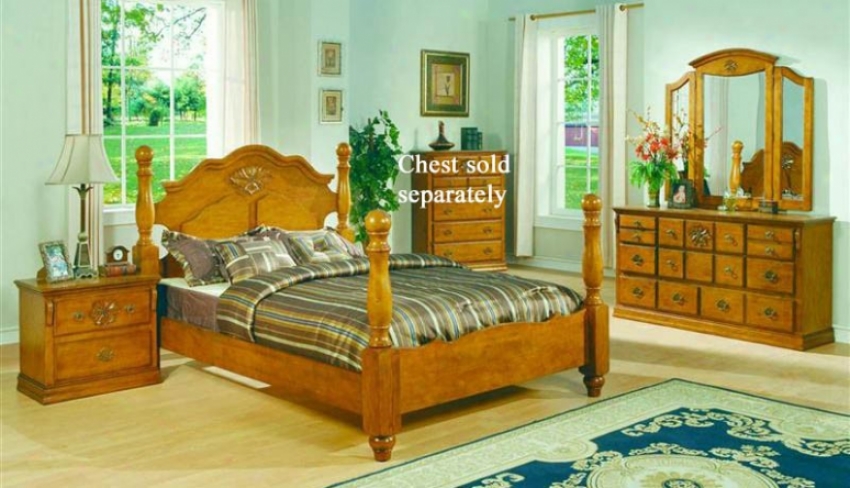 4pc California King Size Bedroom Set In Pine Finish