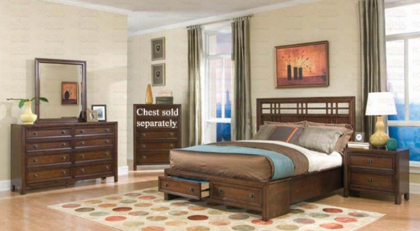 4pc California King Size Bedroom Set In Walnut Finish