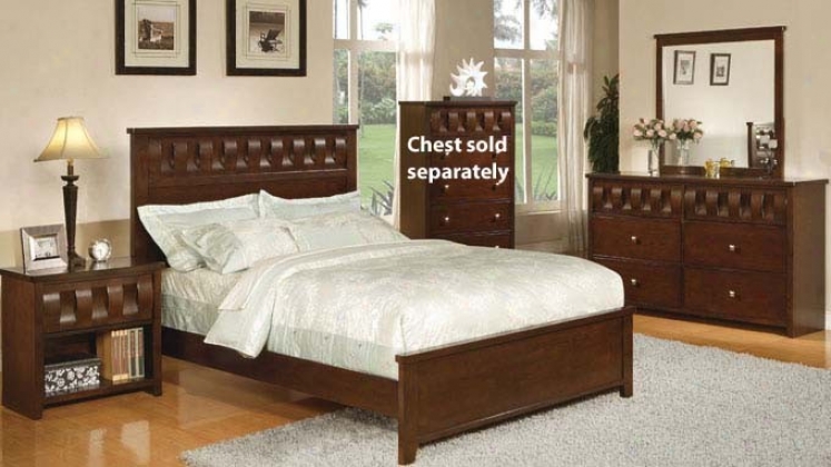 4pc California Sovereign Size Bedroom Set With Carved Details In Deep Brown Finish