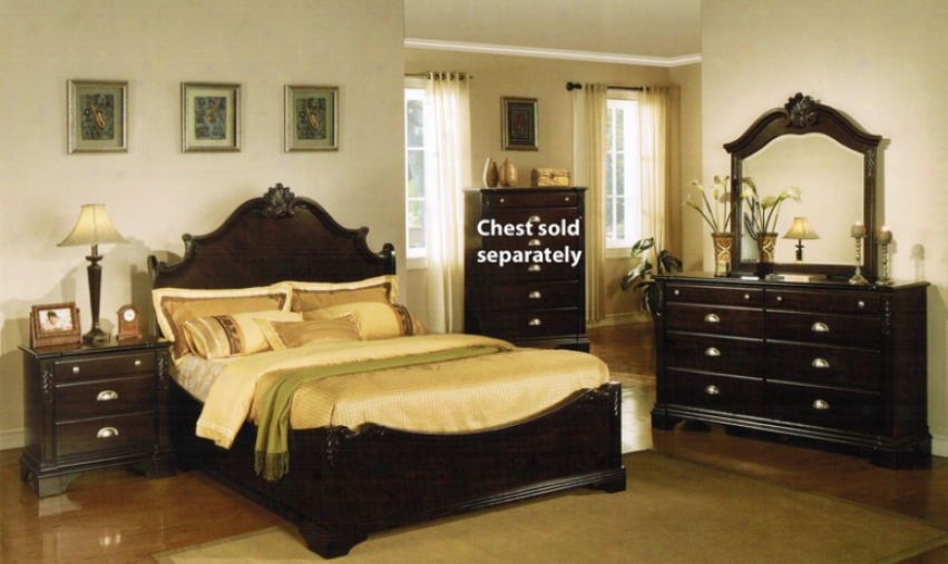 4pc California Kinng Size Bedroom Set With Leaf Carving In Espresso Finish