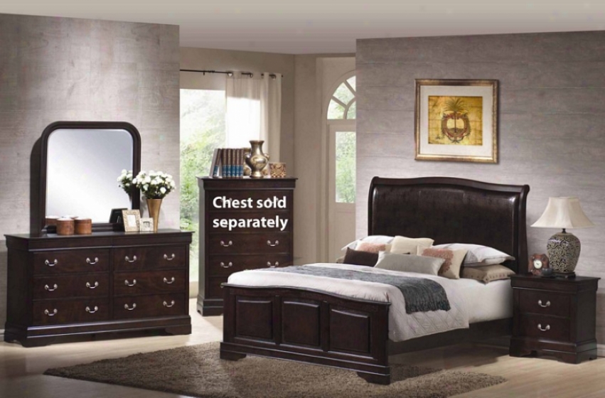 4pc California Sovereign Size Bedroom Set With Leather Headboard In Cappuccino Finish