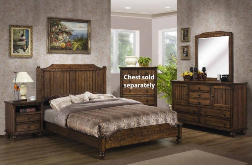 4pc California King Sizing Bedroom Set With Planked Details In Medium Brown Finish